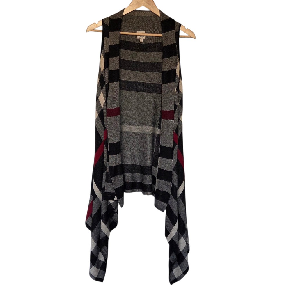 Como‎ Vintage Plaid Open Front Long Vest Lagenlook Dark Academia Womens Small